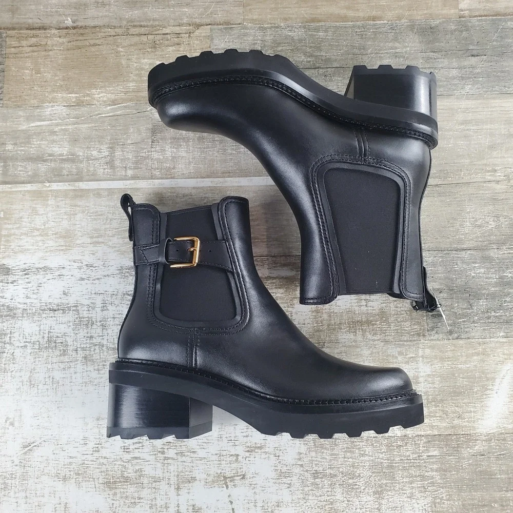 Cole Haan Shibley Womens Ankle Boot Sz 7.5 B Black Waterproof Slip On Block Heel